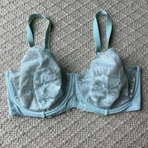 True and Co unlined blue lace underwire 34DDD semi sheer Bra